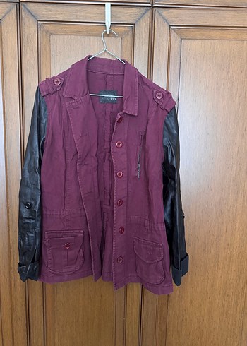 Mor Deri Kollu Kadın Denim Ceket - Görsel 5