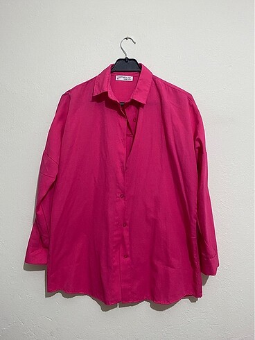 Pembe oversize gömlek