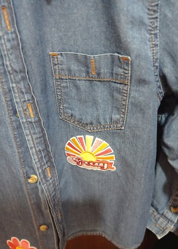 Kız Çocuk Mavi Denim Gömlek - Görsel 3