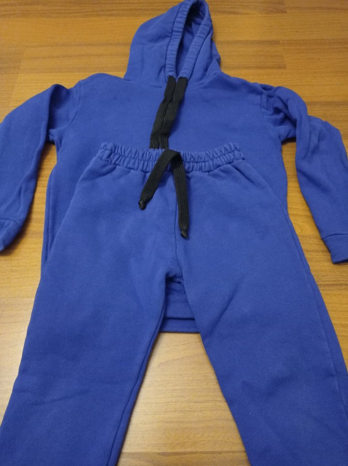 Çocuk Mavi Kapüşonlu Rahat Eşofman Takımı - Görsel 2