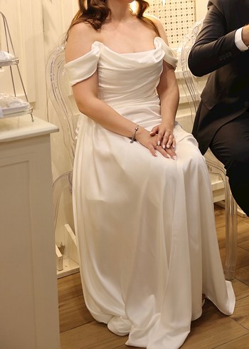 Beyaz Midi Straplez Mini Gelinlik - Görsel 5