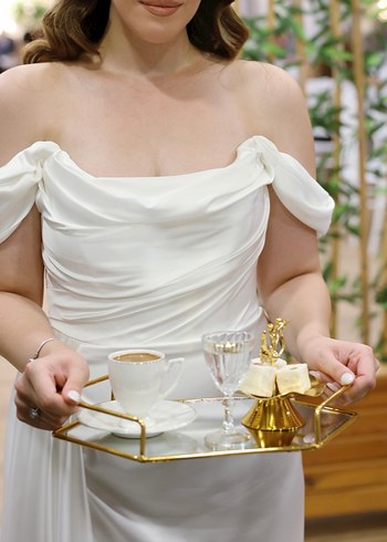 Beyaz Midi Straplez Mini Gelinlik - Görsel 2