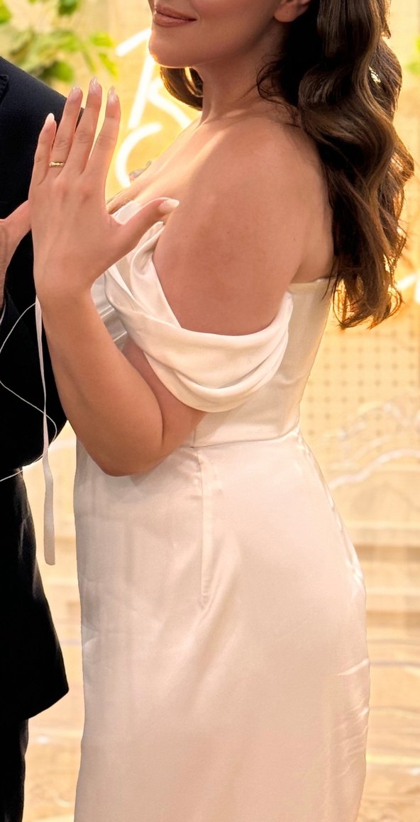 Beyaz Midi Straplez Mini Gelinlik - Görsel 4