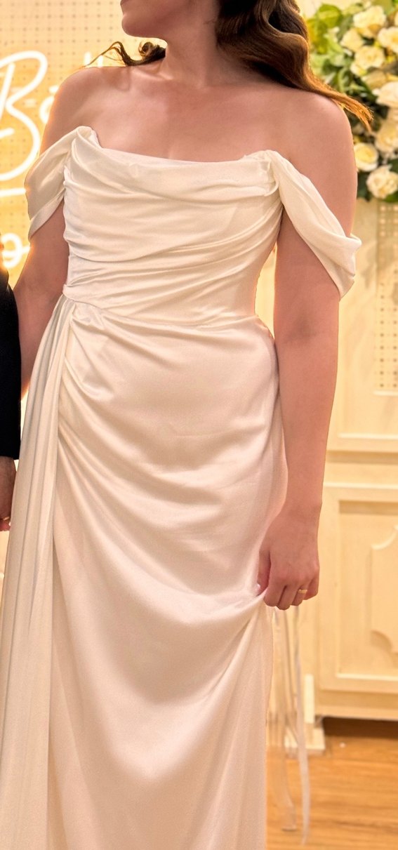 Beyaz Midi Straplez Mini Gelinlik - Görsel 3