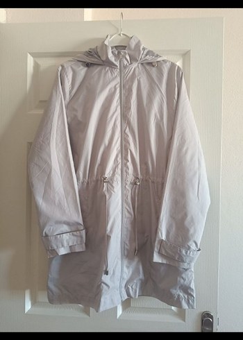 Kadın Gri Midi Yağmurluk Kapüşonlu - Görsel 2