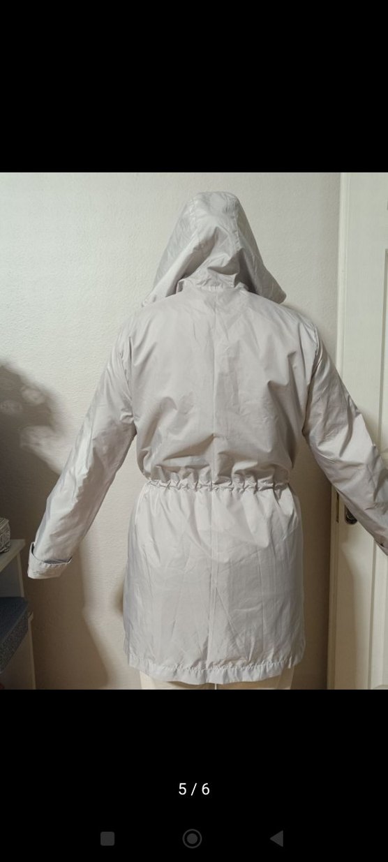 Kadın Gri Midi Yağmurluk Kapüşonlu - Görsel 3