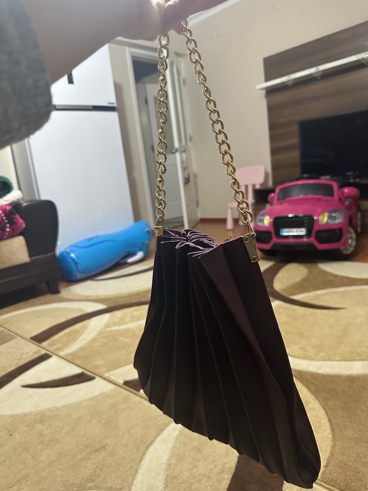 Mor Pliseli Zincir Askılı Kadın Çanta - Görsel 2