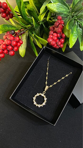 Diğer Taşlı Halka Gold Çelik Kolye