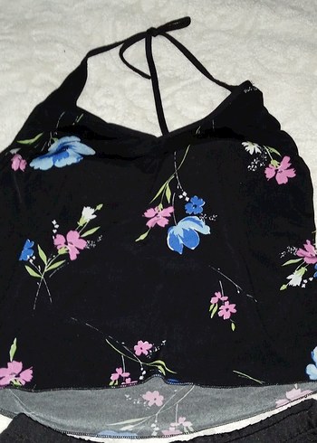 Siyah Çiçek Desenli Mini Kadın Mayo - Görsel 3