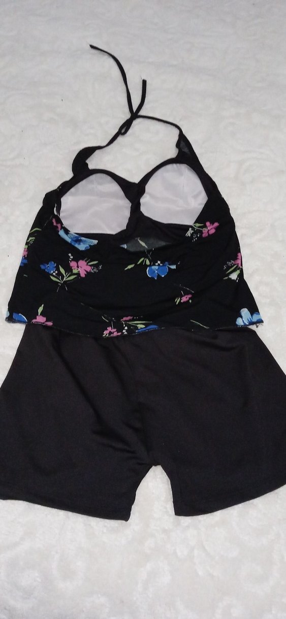 Siyah Çiçek Desenli Mini Kadın Mayo - Görsel 2