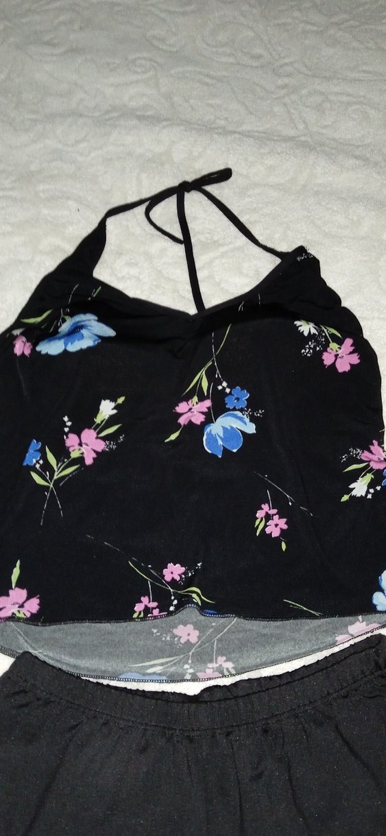 Siyah Çiçek Desenli Mini Kadın Mayo - Görsel 3