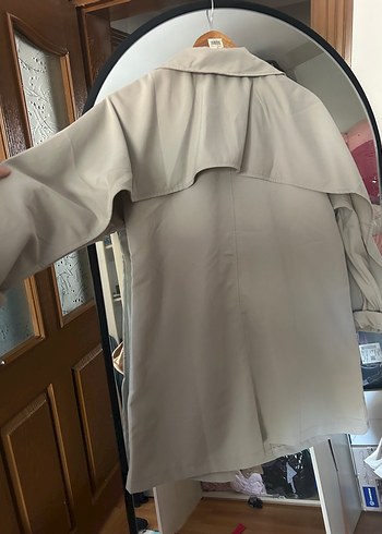 diğer Beden camel Renk Bej Midi Kadın Trençkot, Düğmeli, Kısa Kollu
