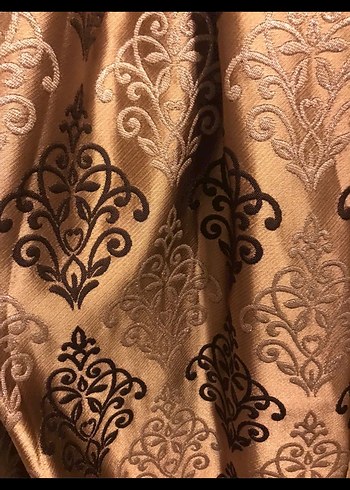 Klasik Desenli Parlak Kahverengi Perde - Görsel 3