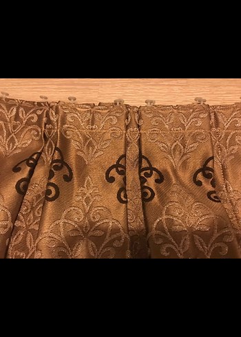 Klasik Desenli Parlak Kahverengi Perde - Görsel 5