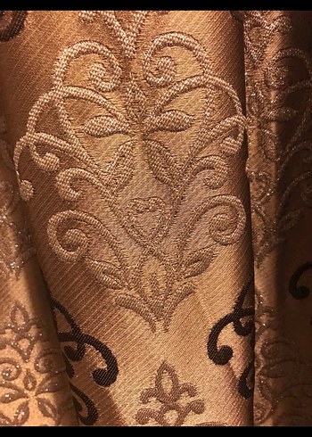 Klasik Desenli Parlak Kahverengi Perde - Görsel 4