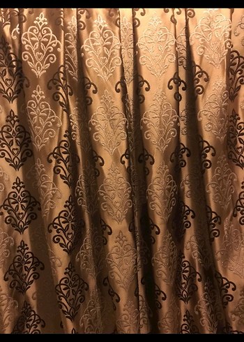 Klasik Desenli Parlak Kahverengi Perde - Görsel 2