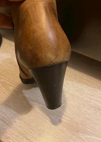 Kahverengi Deri Kadın Dolgu Topuk Bot - Görsel 6