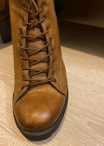 Kahverengi Deri Kadın Dolgu Topuk Bot - Görsel 4