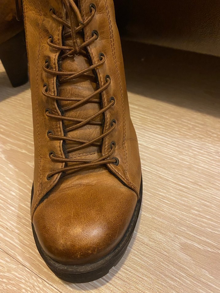 Kahverengi Deri Kadın Dolgu Topuk Bot - Görsel 4