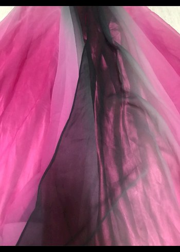 Pembe Uzun V Yakalı Drapeli Kadın Abiye Elbise - Görsel 2