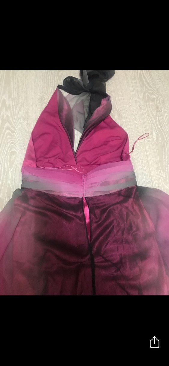 Pembe Uzun V Yakalı Drapeli Kadın Abiye Elbise - Görsel 4