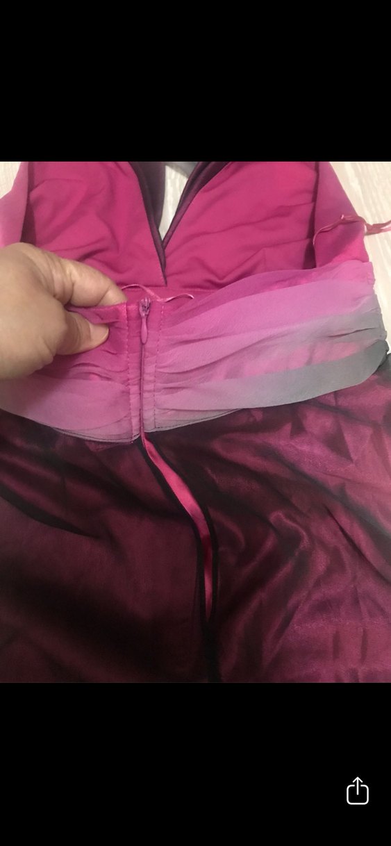 Pembe Uzun V Yakalı Drapeli Kadın Abiye Elbise - Görsel 5