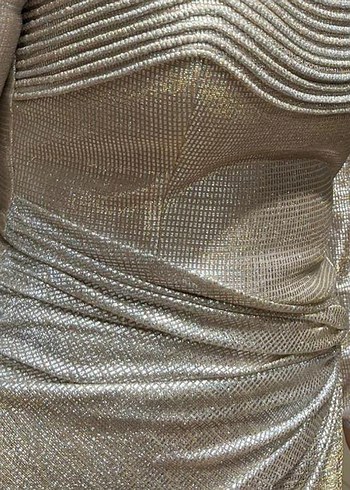 Saten Görünümlü Dore Drapeli Uzun Abiye Elbise - Görsel 3