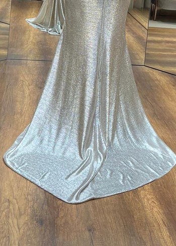 Saten Görünümlü Dore Drapeli Uzun Abiye Elbise - Görsel 2