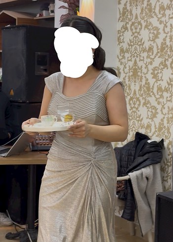 Saten Görünümlü Dore Drapeli Uzun Abiye Elbise - Görsel 7