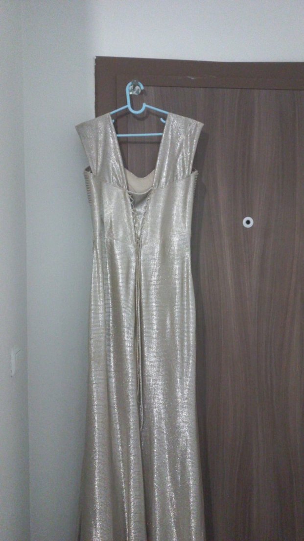 Saten Görünümlü Dore Drapeli Uzun Abiye Elbise - Görsel 5