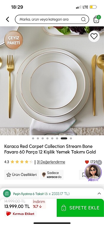 Karaca Karaca 12 kişilik yemek takımı