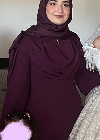 Drape yaka mürdüm şifon elbise 1 defa giyildi. M beden 40/42 . - Görsel 3