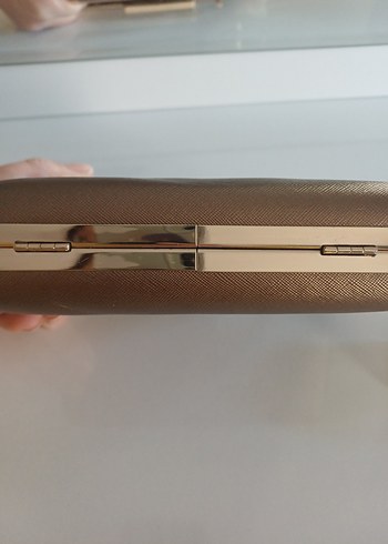 Bej Deri Tokalı Kadın Clutch Çanta - Görsel 5