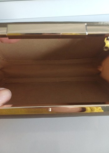 Bej Deri Tokalı Kadın Clutch Çanta - Görsel 4