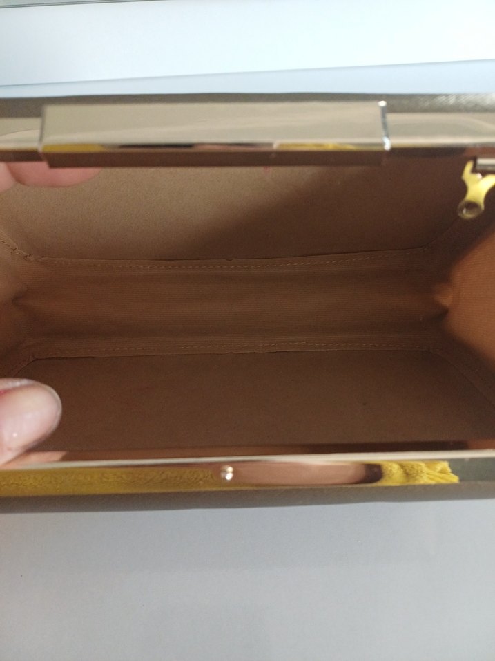 Bej Deri Tokalı Kadın Clutch Çanta - Görsel 4