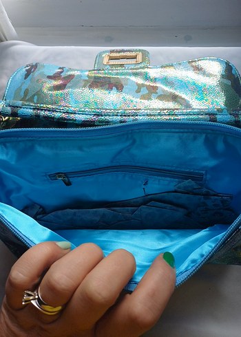 Turkuaz Renkli Bağlama Desenli Kadın Çanta - Görsel 5