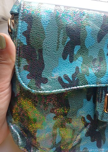 Turkuaz Renkli Bağlama Desenli Kadın Çanta - Görsel 3