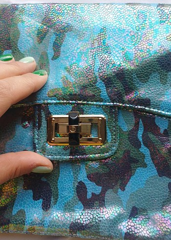 Turkuaz Renkli Bağlama Desenli Kadın Çanta - Görsel 4