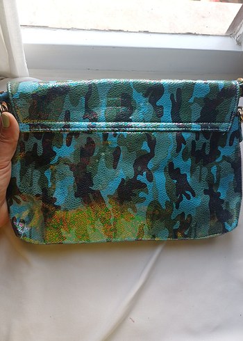 Turkuaz Renkli Bağlama Desenli Kadın Çanta - Görsel 7