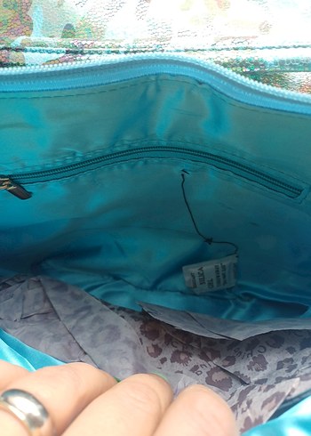 Turkuaz Renkli Bağlama Desenli Kadın Çanta - Görsel 6