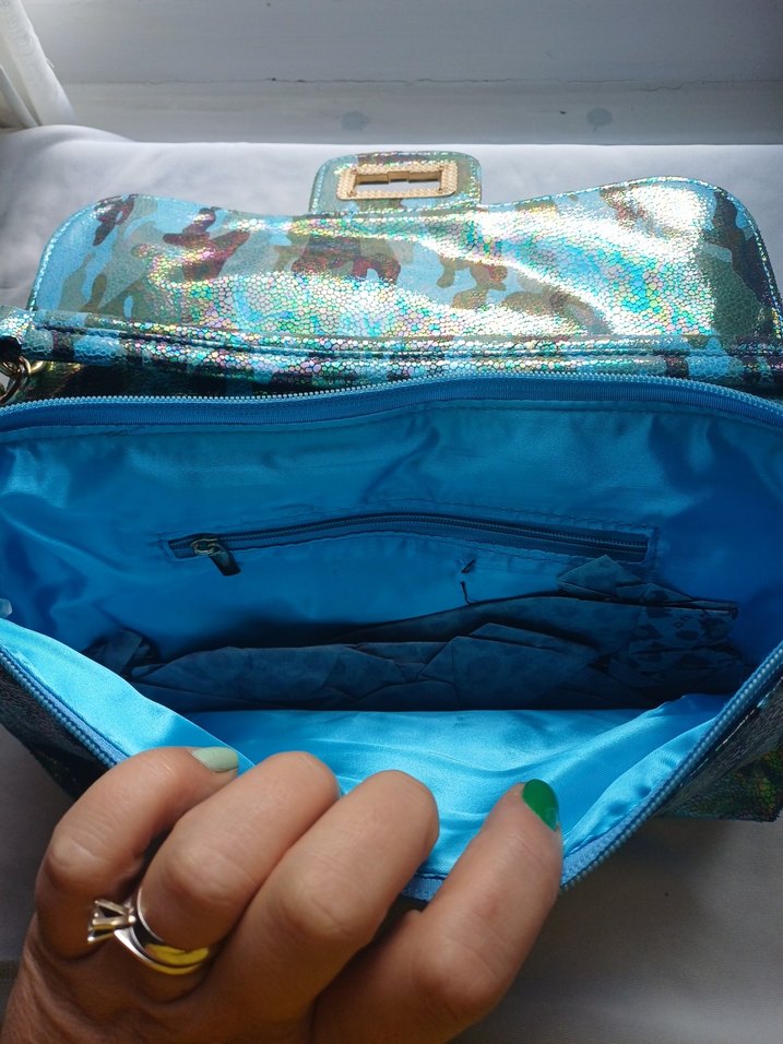 Turkuaz Renkli Bağlama Desenli Kadın Çanta - Görsel 5