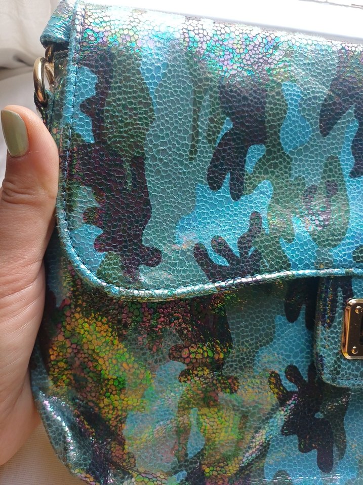 Turkuaz Renkli Bağlama Desenli Kadın Çanta - Görsel 3
