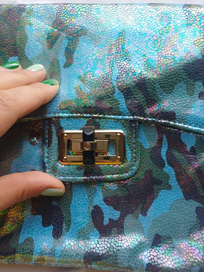 Turkuaz Renkli Bağlama Desenli Kadın Çanta - Görsel 4