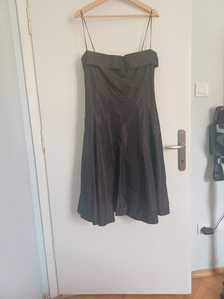 Kahverengi Straplez Midi Elbise - Görsel 4