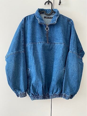 Yarım Fermuarlı Jean Sweatshirt