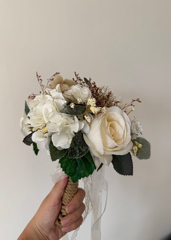 Dantel Detaylı Beyaz Bohem Gelin Buketi - Görsel 5