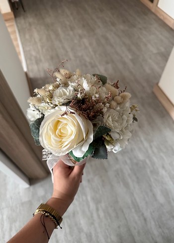 Dantel Detaylı Beyaz Bohem Gelin Buketi - Görsel 4