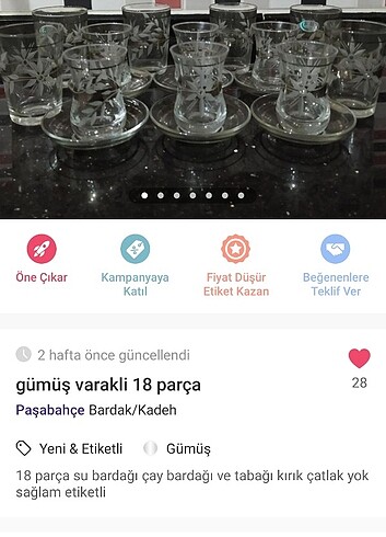 Gümüş varaklı 18 parça çay ve su seti - Görsel 3
