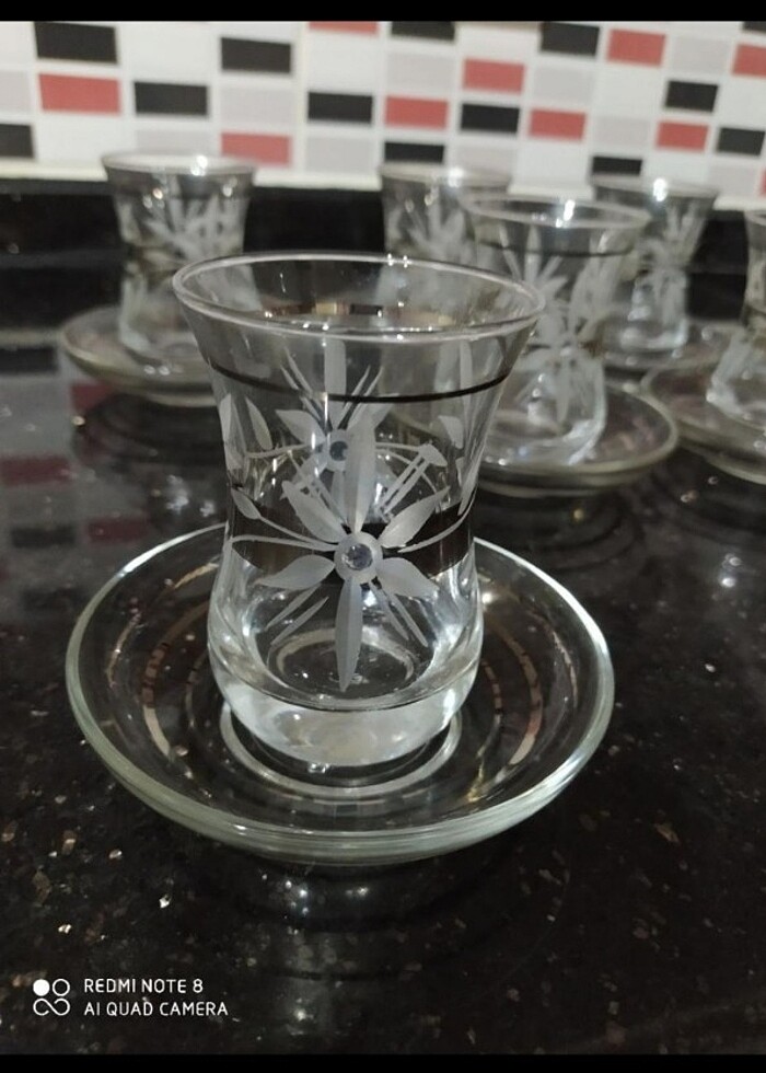 Gümüş varaklı 18 parça çay ve su seti - Görsel 2