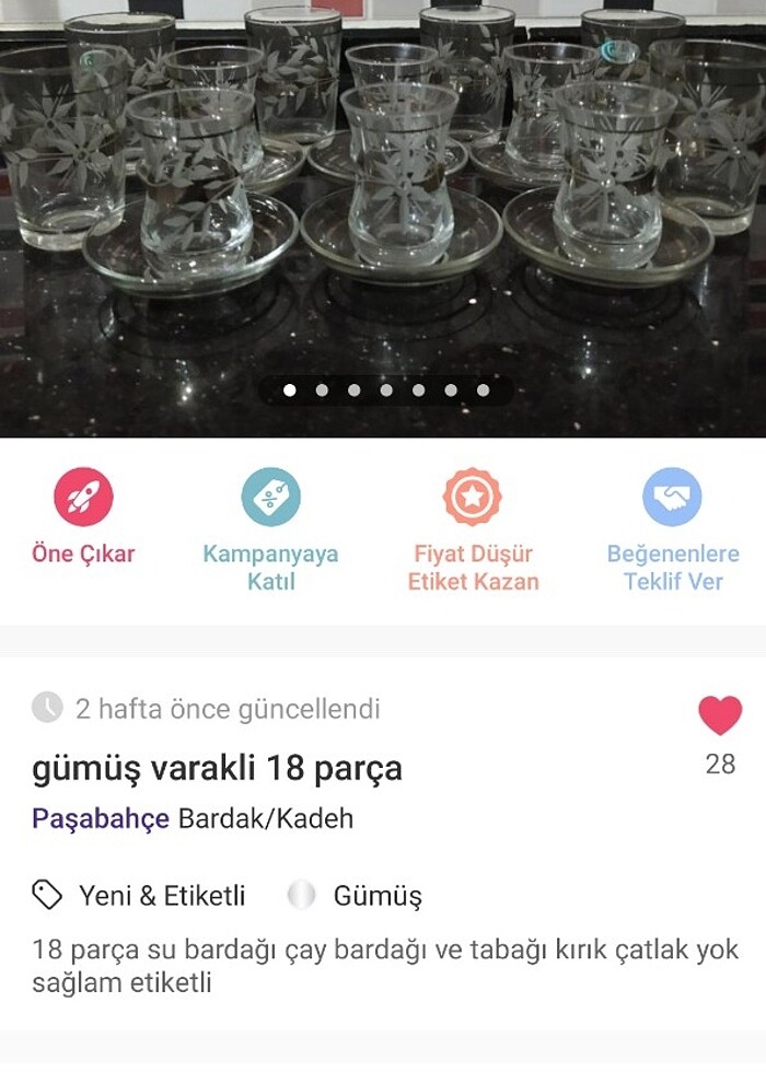 Gümüş varaklı 18 parça çay ve su seti - Görsel 3